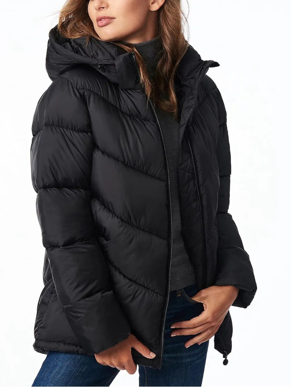 Bernardo Womens EcoPlume Hooded Quilted Chevron Jacket 3X